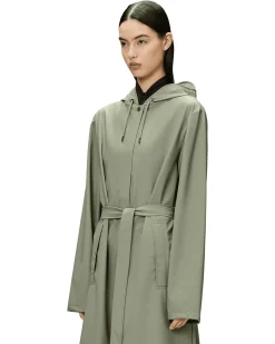 A-Line Longer W Jacket color verde salvia dalla linea svasata con cappuccio
