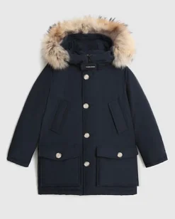 Arctic Parka HC Woolrich blu con cappuccio e pelliccia in procione removibili