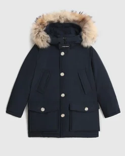 Arctic Parka HC Woolrich blu con cappuccio e pelliccia in procione removibili