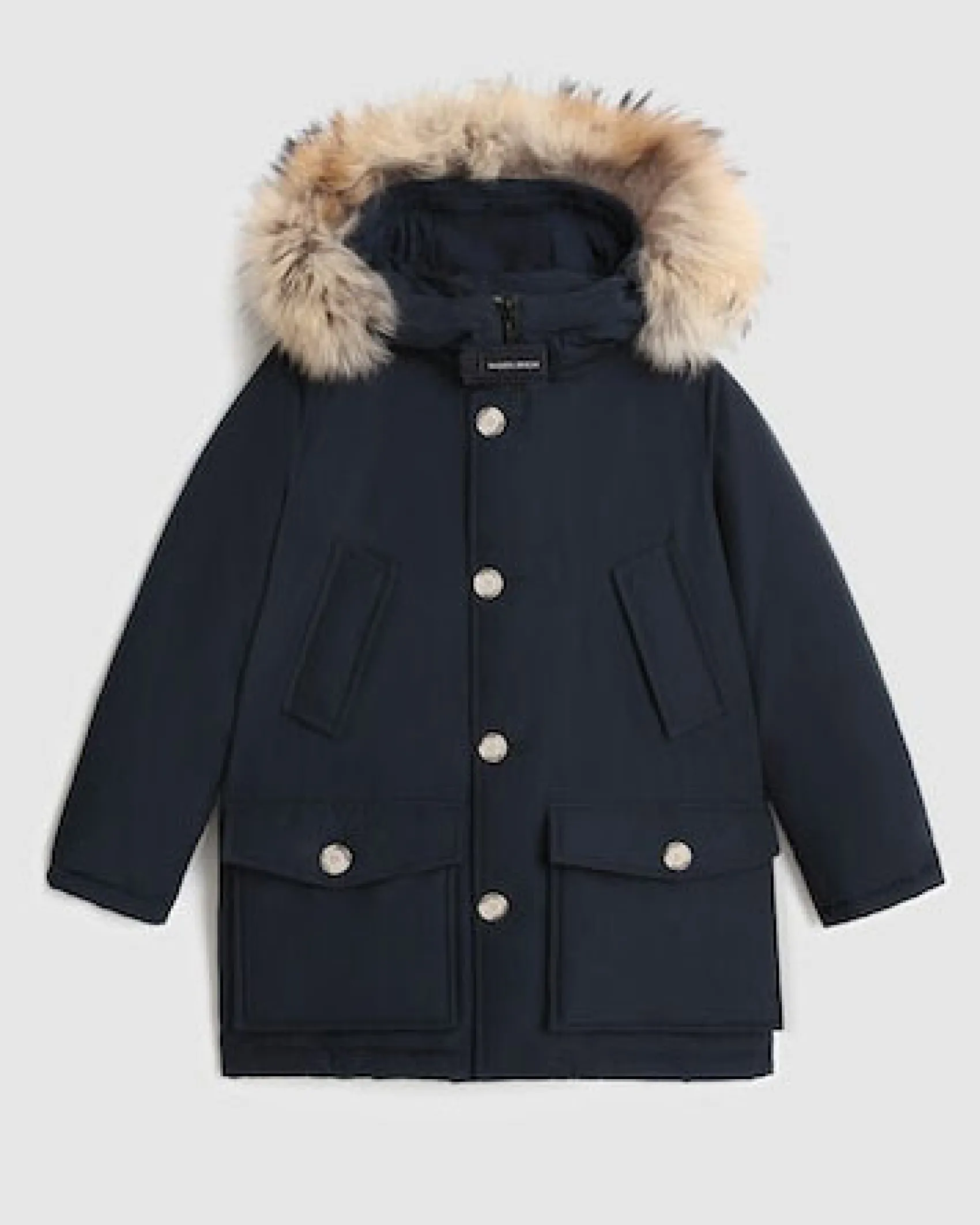 Arctic Parka HC Woolrich blu con cappuccio e pelliccia in procione removibili