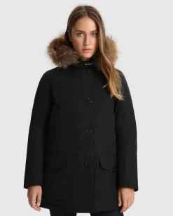 Arctic Parka nero con bordatura del cappuccio in pelliccia rimovibile imbottito in piuma naturale