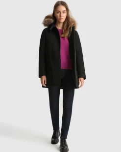 Arctic Parka nero con bordatura del cappuccio in pelliccia rimovibile imbottito in piuma naturale