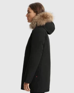 Arctic Parka nero con bordatura del cappuccio in pelliccia rimovibile imbottito in piuma naturale
