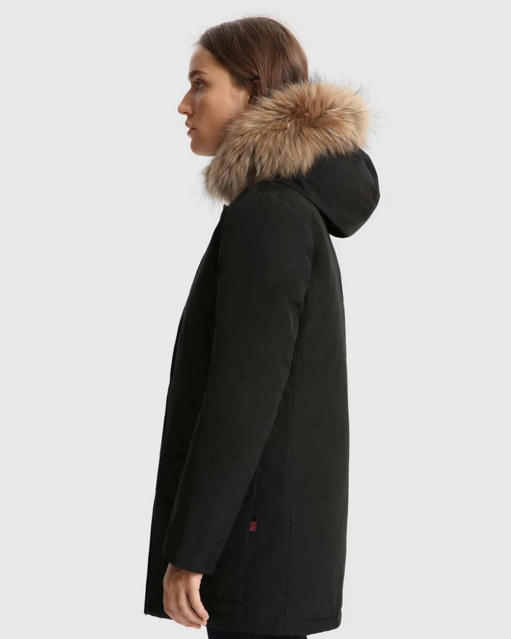 Arctic Parka nero con bordatura del cappuccio in pelliccia rimovibile imbottito in piuma naturale