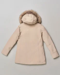 Arctic Parka Woolrich in Uraban Touch beige con cappuccio con pelliccia