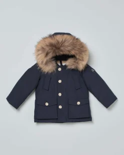 Baby Arctic Parka Woolrich blu con cappuccio e pelliccia staccabili