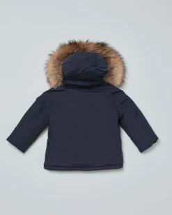 Baby Arctic Parka Woolrich blu con cappuccio e pelliccia staccabili