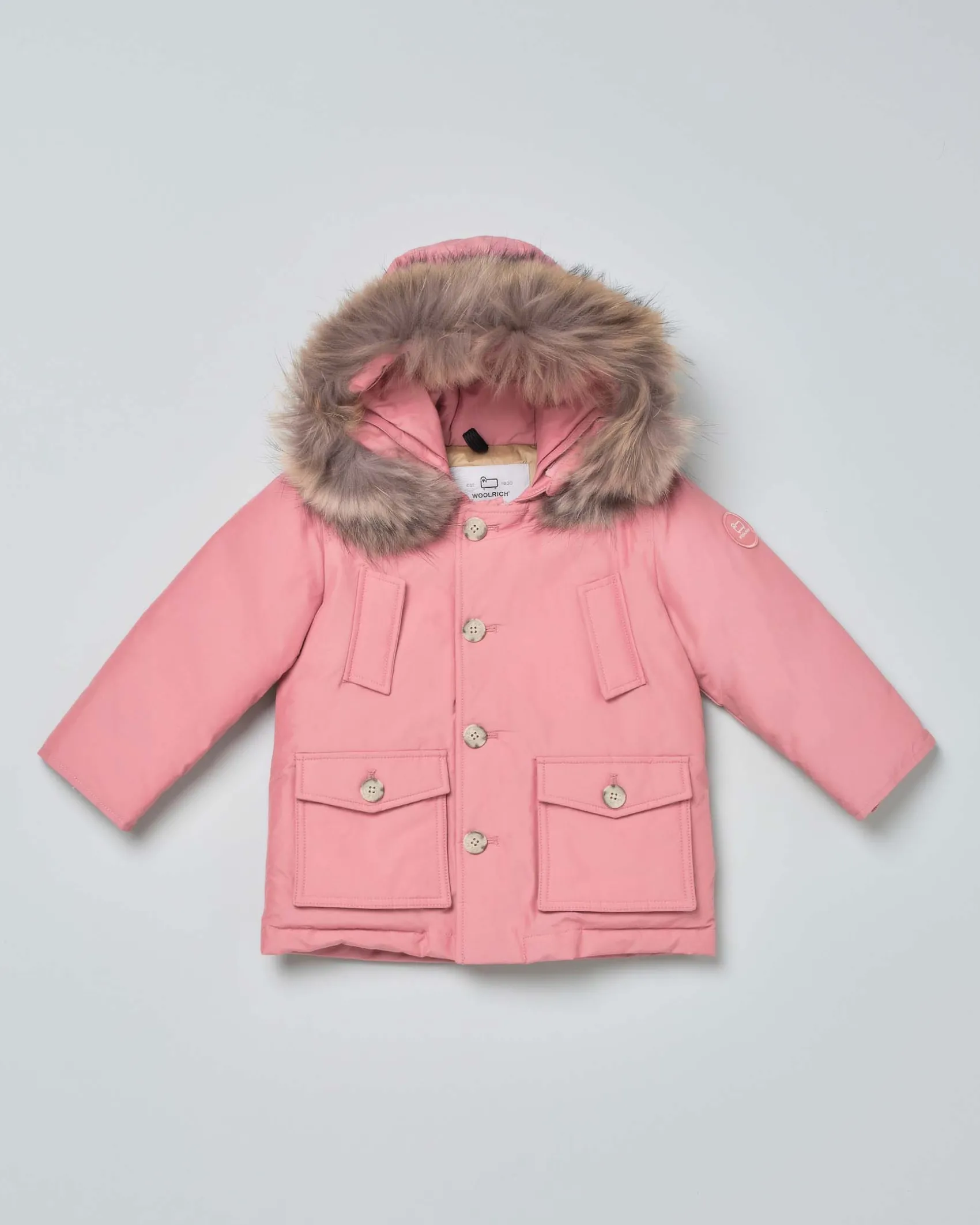 Baby Arctic Parka Woolrich rosa con cappuccio e pelliccia staccabili