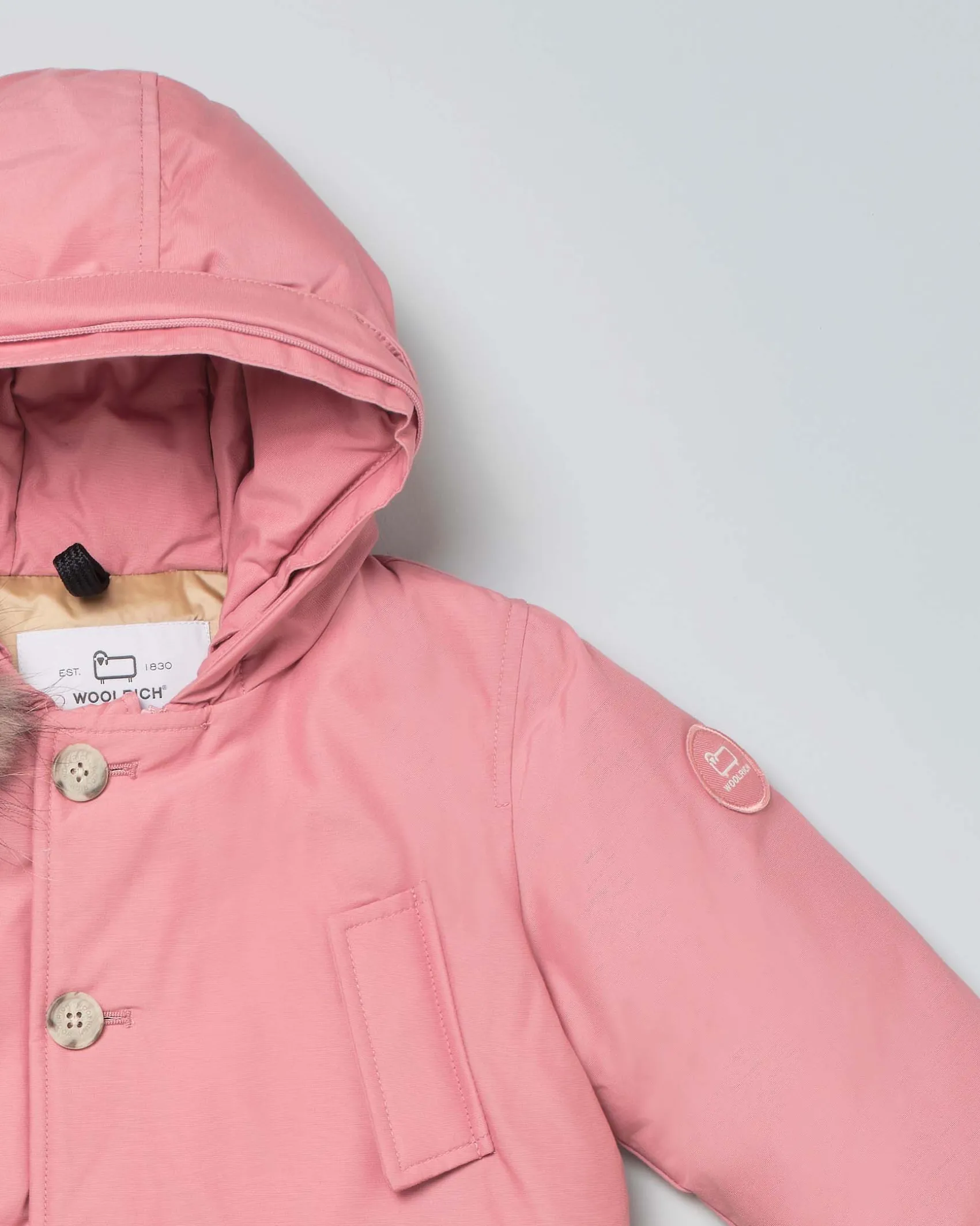 Baby Arctic Parka Woolrich rosa con cappuccio e pelliccia staccabili