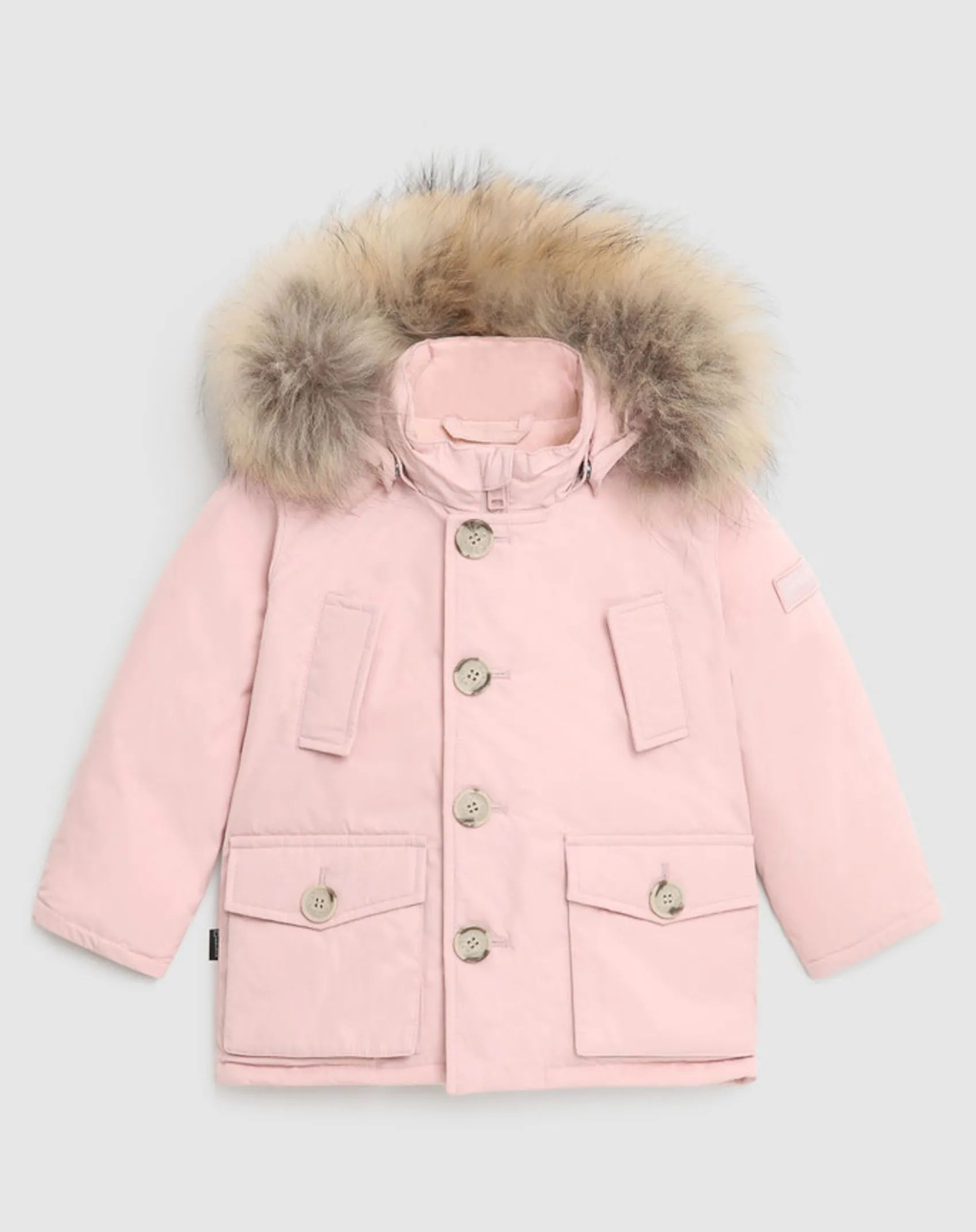 Baby First Parka Woolrich rosa con cappuccio staccabile