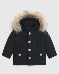 Baby First Parka Woolrich blu con cappuccio staccabile