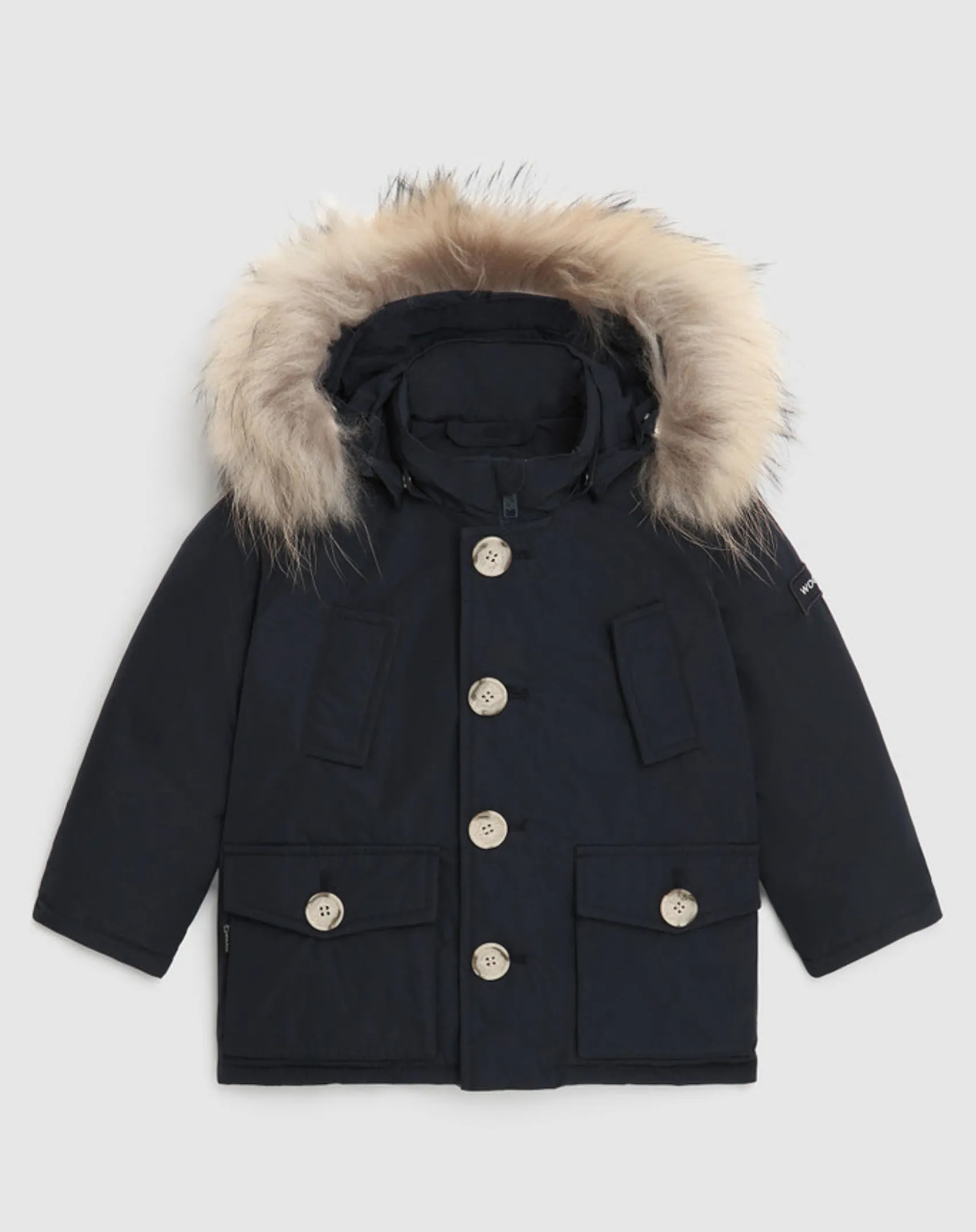 Baby First Parka Woolrich blu con cappuccio staccabile