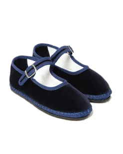 Baby friulane Le Papù in velluto blu con cinturino regolabile