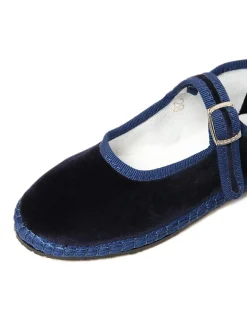 Baby friulane Le Papù in velluto blu con cinturino regolabile