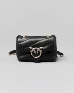 Baby Love Bag Puff nera in nappa con motivo matelassè obliquo e fibbia argento Love Birds