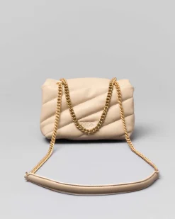 Baby Love Puff Bag in pelle beige lavorazione quilted e tracolla a catena dorata con fibbia Love Birds
