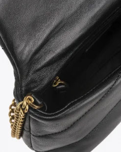 Baby Love Puff Bag in pelle nera a motivo quilted con tracolla a catena dorata e fibbia Love Birds