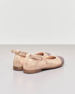 Ballerina da cerimonia in pelle cipria sfumata con inserto glitter sulla punta 30-34
