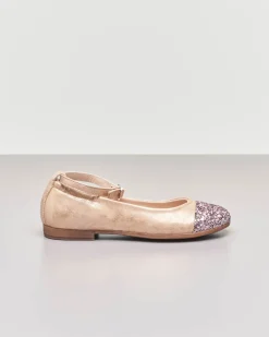 Ballerina da cerimonia in pelle cipria sfumata con inserto glitter sulla punta 35-38