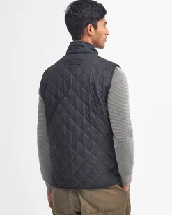 Barbour Gilet Lowerdale blu trapuntato a rombi con colletto in velluto marrone