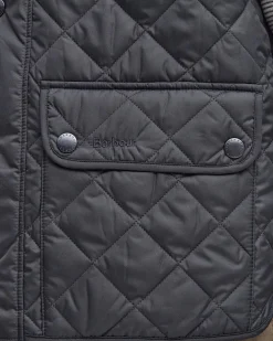 Barbour Gilet Lowerdale blu trapuntato a rombi con colletto in velluto marrone