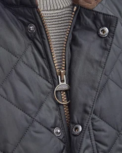 Barbour Gilet Lowerdale blu trapuntato a rombi con colletto in velluto marrone