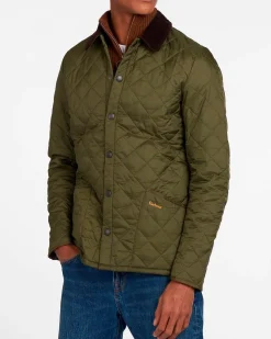 Barbour Liddesdale verde militare trapuntata a rombi con colletto camicia in velluto