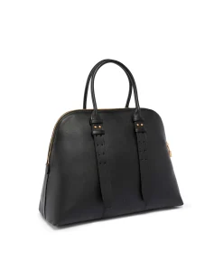 Bauletto nero Pinko in pelle liscia con manici regolabili e fibbia logo dorata sul davanti con lucchetto abbinato