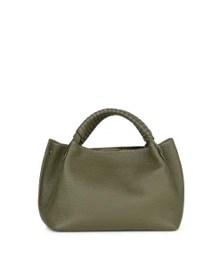 Bauletto verde muschio Visonà in pelle martellata con manico intrecciato