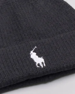 Beanie nero in misto lana e alpaca con maxi logo bianco ricamato