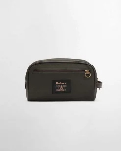 Beauty case Barbour in cotone cerato verde militare