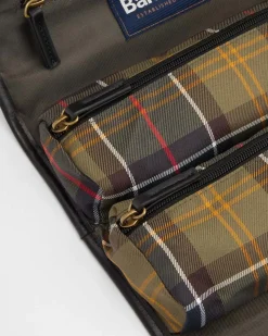 Beauty case Barbour in tessuto tartan check con gancio per appenderlo