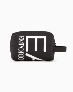 Beauty case EA7 nero con finish gommato e maxi logo
