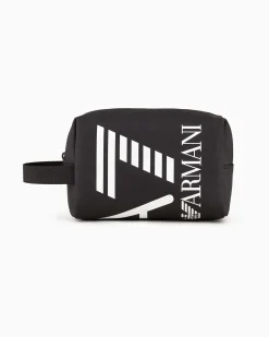 Beauty case EA7 nero con finish gommato e maxi logo