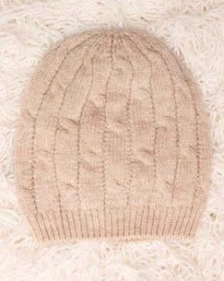 Berrettino a trecce beige in lana merino ultrafine
