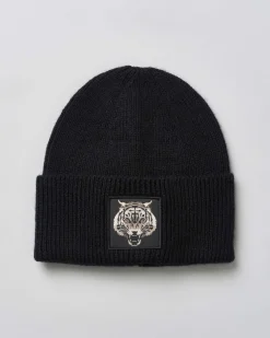 Berretto Antony Morato nero con risvolto e patch tigre