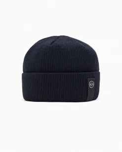 Berretto Armani Exchange blu in misto lana e cotone a costine