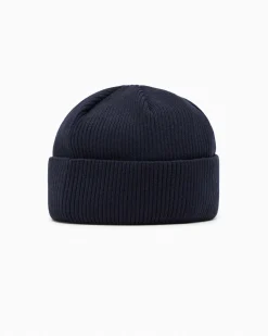 Berretto Armani Exchange blu in misto lana e cotone a costine