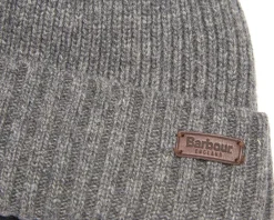 Berretto Barbour grigio in lana con risvolto e logo patch applicato