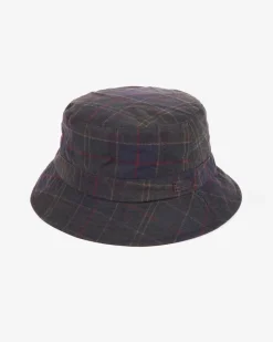 Berretto Barbour verde militare a pescatore in cotone cerato tartan check