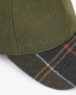 Berretto Barbour verde militare in lana con frontino tartan check