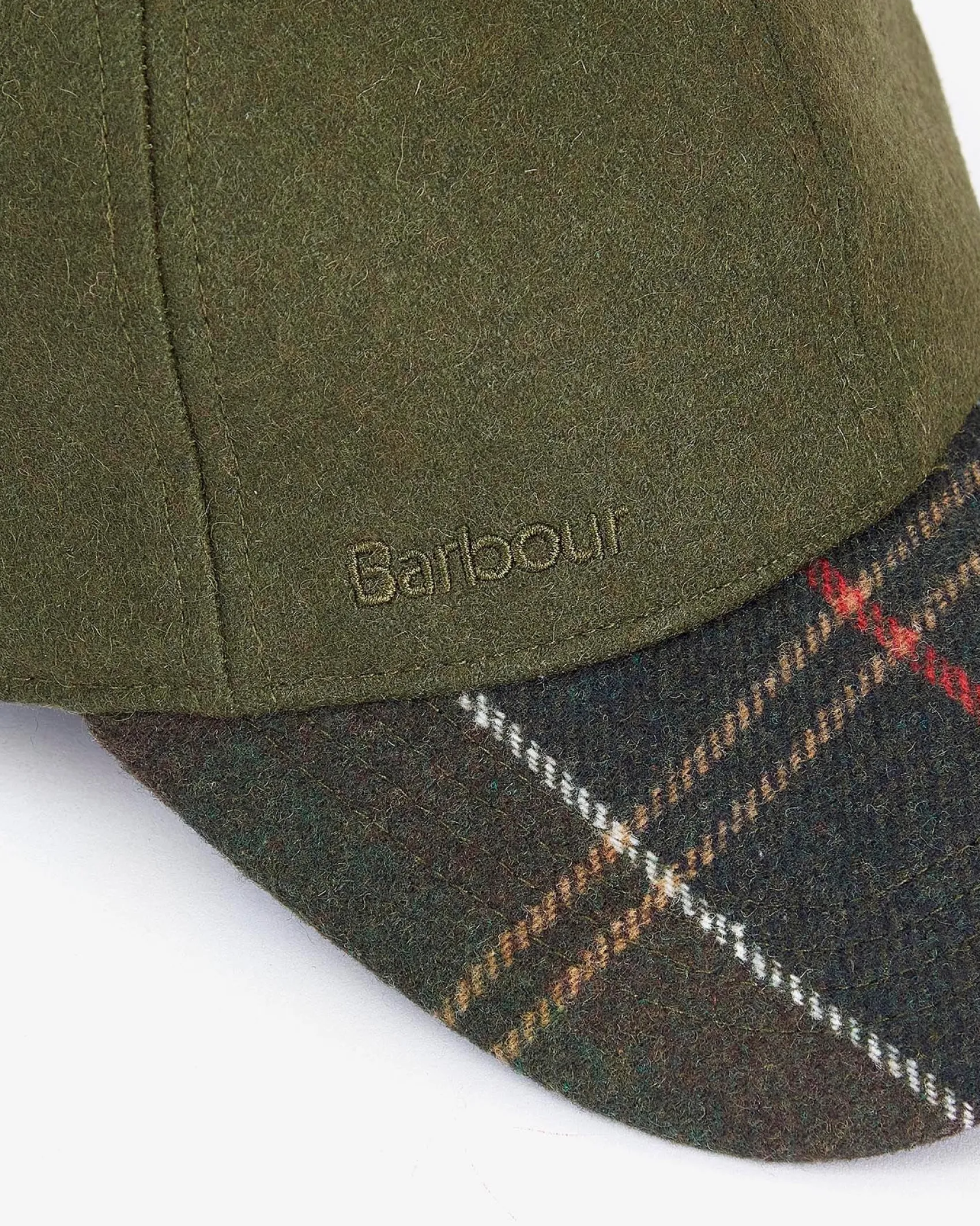 Berretto Barbour verde militare in lana con frontino tartan check