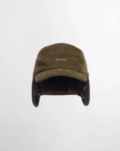 Berretto Barbour verde militare in velluto in stile aviatore