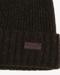 Berretto Barbour verde scuro in lana con risvolto e logo patch applicato