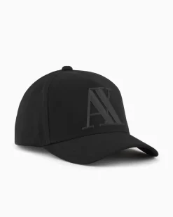 Berretto baseball Armani Exchange nero in tessuto elasticizzato con frontino e logo AX in gomma