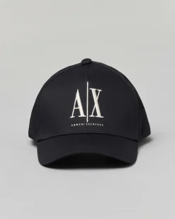 Berretto baseball Armani Exchange blu con frontino e logo AX