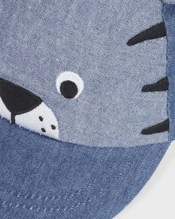 Berretto baseball blu in denim di cotone con orecchie applicate e tigre ricamata 42-46