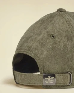Berretto baseball effetto suede verde militare Aeronautica Militare con frontino aquila turrita ricamata