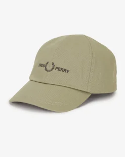 Berretto baseball Fred Perry kaki in twill di puro cotone con scritta logo ricamata