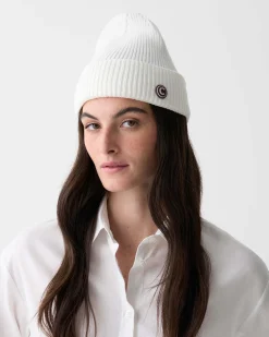 Berretto bianco Colmar Originals in misto lana e cashmere a coste larghe con risvolto